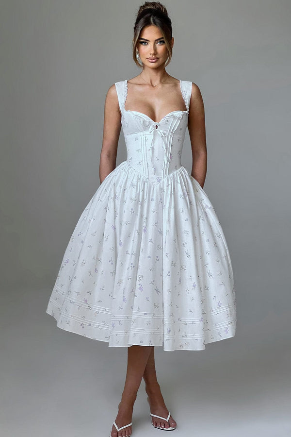 Marlena Midi Dress - White Multi Floral Print